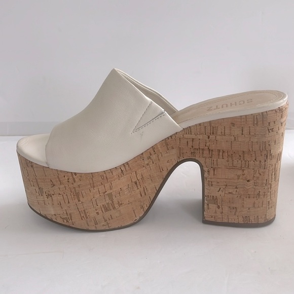 SCHUTZ Dalle Cutout Sandals Cream Cork Block Heel Platform Mules Shoes Size 9.5 - Picture 9 of 12